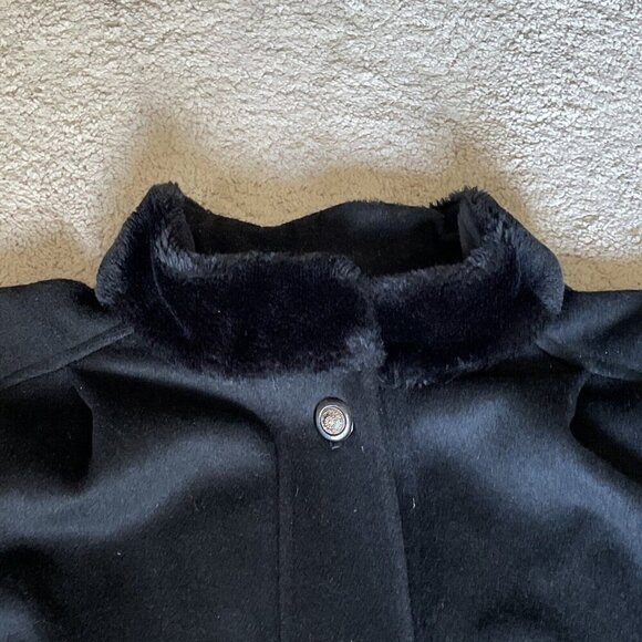 Vintage 70s Lorovi Woman Wool Button Front Coat Sz 2X Black Faux Fur Collar USA - Picture 2 of 13